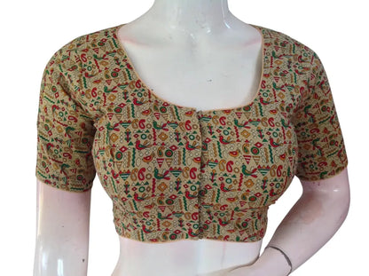 Printed Cotton Readymade Saree Blouse -8 Color Options (Princess Cut)|Choli top Readymade Blouse - Beige / 36
