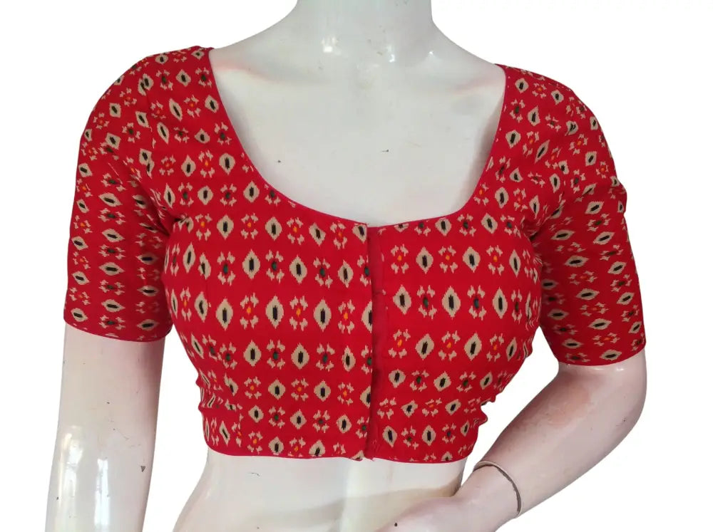 Printed Cotton Readymade Saree Blouse -8 Color Options (Princess Cut)|Choli top Readymade Blouse - Red / 36