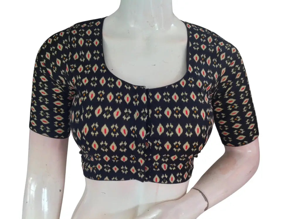 Printed Cotton Readymade Saree Blouse -8 Color Options (Princess Cut)|Choli top Readymade Blouse - Black / 36