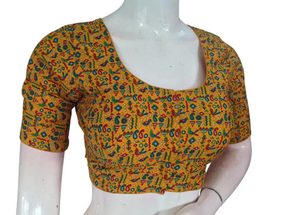 Printed Cotton Readymade Saree Blouse -8 Color Options (Princess Cut)|Choli top Readymade Blouse - Mustard / 36