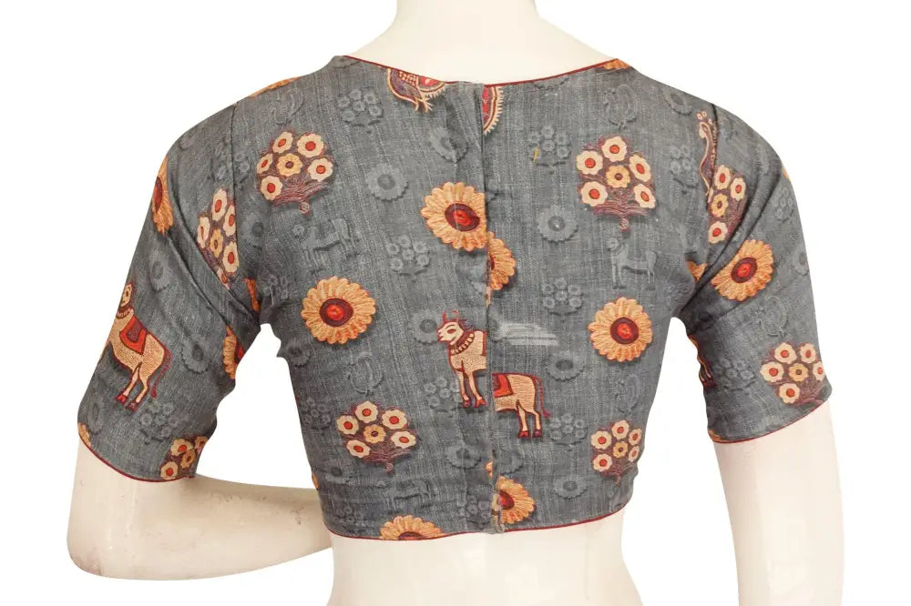 Printed Silk Boat neck Designer Readymade Blouse - D3blouses