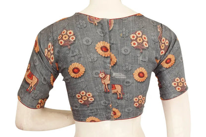 Printed Silk Boat neck Designer Readymade Blouse - D3blouses