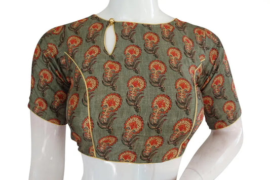 Printed Silk Boat neck Designer Readymade Blouse - D3blouses