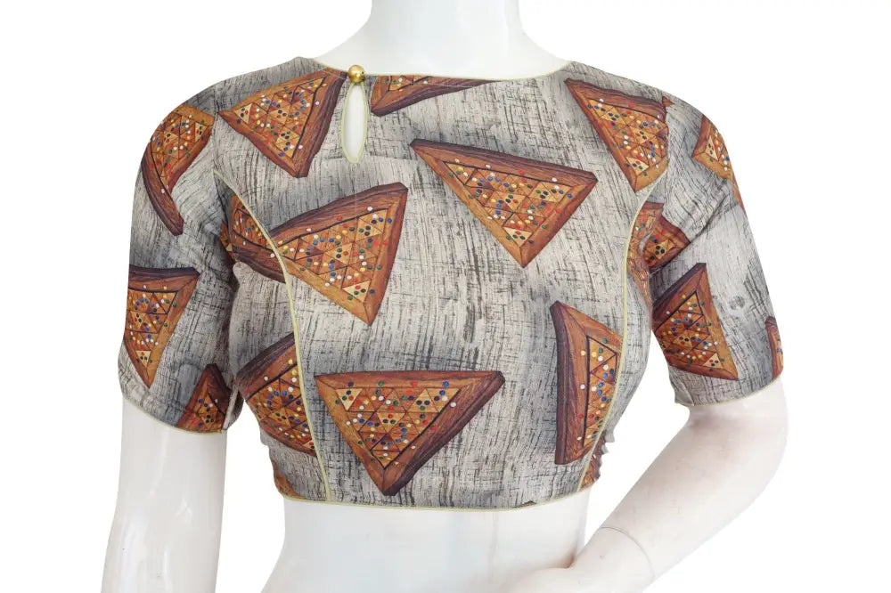 Printed Silk Boat neck Designer Readymade Blouse - D3blouses