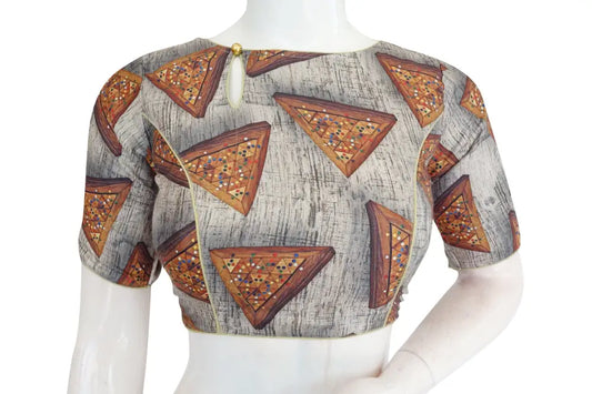 Printed Silk Boat neck Designer Readymade Blouse - D3blouses