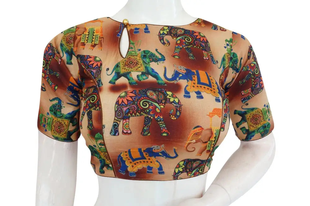 Printed Silk Boat neck Designer Readymade Blouse - D3blouses