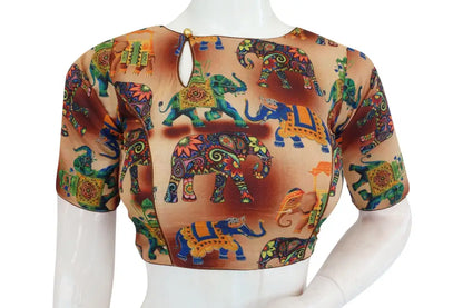 Printed Silk Boat neck Designer Readymade Blouse - D3blouses