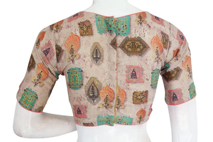 Printed Silk Boat neck Designer Readymade Blouse - D3blouses