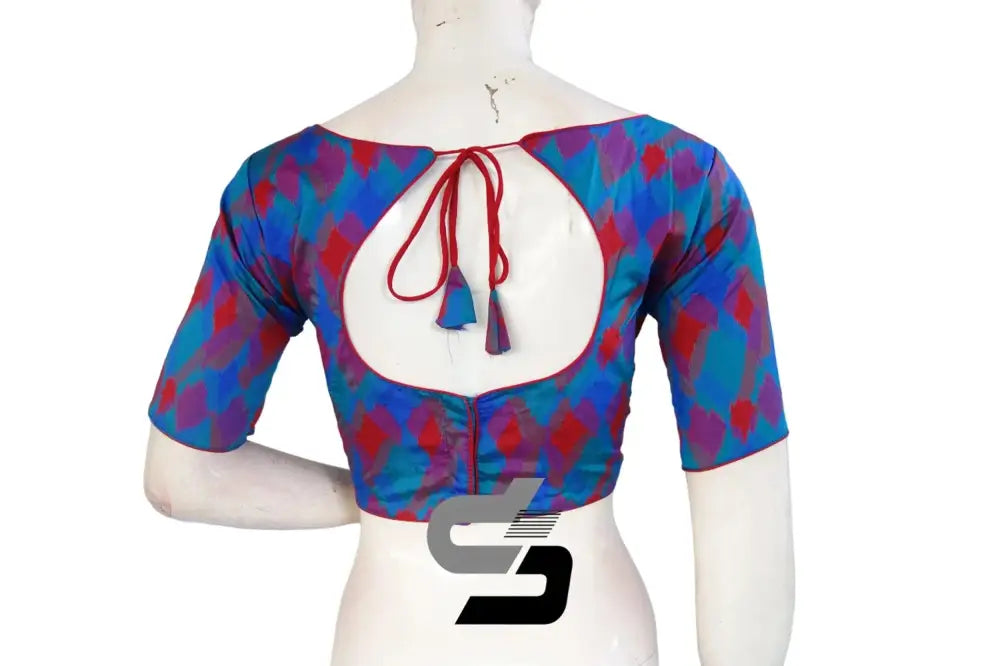 Printed Silk Multi Color Boat Neck Designer Readymade Blouse - D3blouses