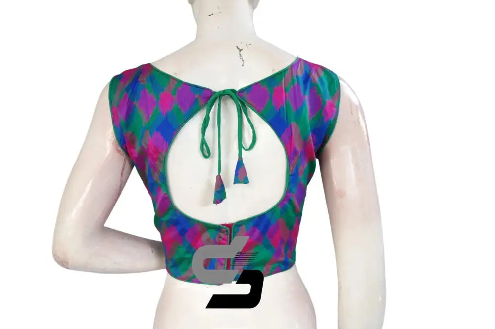 Printed Silk Multi Color Boat neck Designer Readymade Blouse - D3blouses