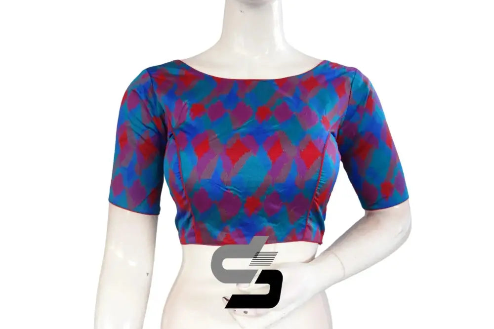 Printed Silk Multi Color Boat Neck Designer Readymade Blouse - D3blouses
