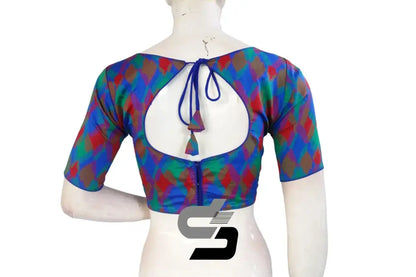 Printed Silk Multi Color Boat Neck Designer Readymade Blouse - D3blouses