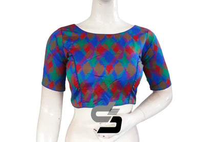Printed Silk Multi Color Boat Neck Designer Readymade Blouse - D3blouses