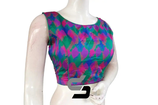 Printed Silk Multi Color Boat neck Designer Readymade Blouse - D3blouses