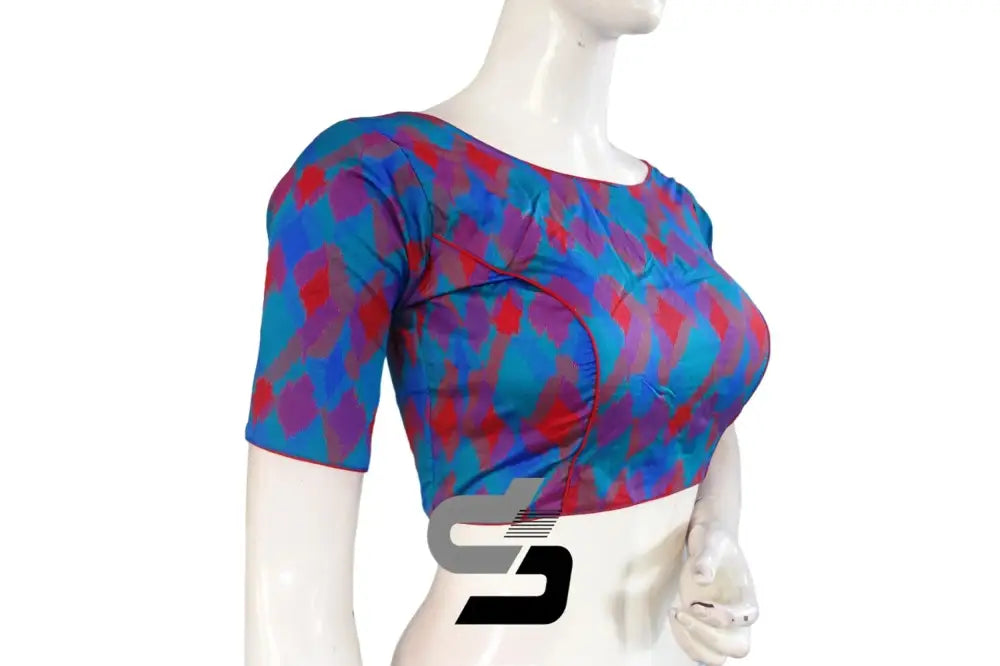 Printed Silk Multi Color Boat Neck Designer Readymade Blouse - D3blouses