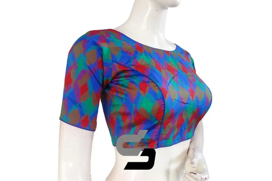 Printed Silk Multi Color Boat Neck Designer Readymade Blouse - D3blouses