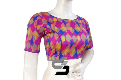 Printed Silk Multi Color Boat Neck Designer Readymade Blouse - D3blouses