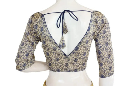 Printed Silk V-neck Designer Readymade Blouse - D3blouses