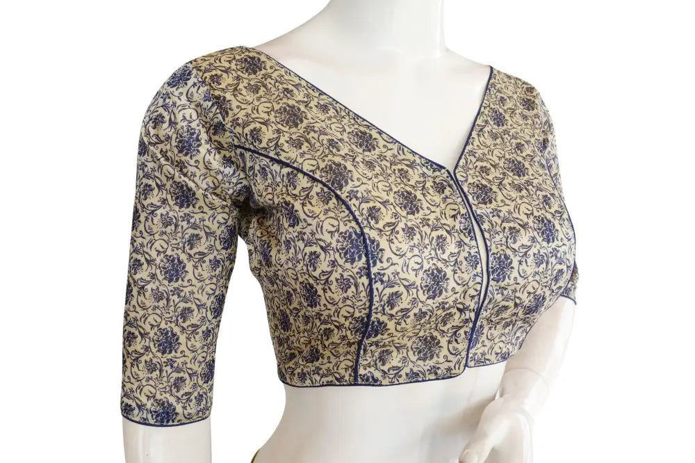 Printed Silk V-neck Designer Readymade Blouse - D3blouses