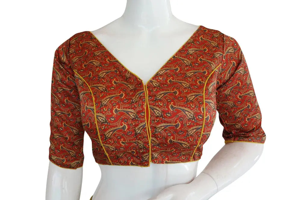 Printed Silk V-neck Designer Readymade Blouse - D3blouses