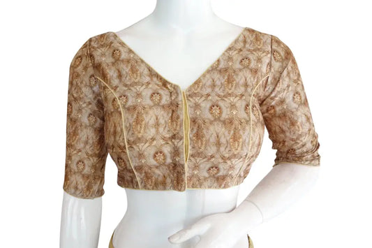 Printed Silk V-neck Designer Readymade Blouse - D3blouses