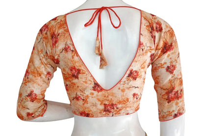 Printed Silk V-neck Designer Readymade Blouse - D3blouses