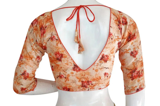 Printed Silk V-neck Designer Readymade Blouse - D3blouses