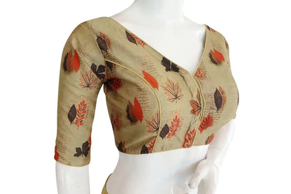 Printed Silk V-neck Designer Readymade Blouse - D3blouses
