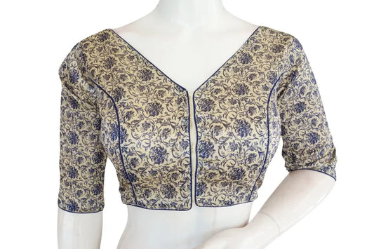 Printed Silk V-neck Designer Readymade Blouse - D3blouses