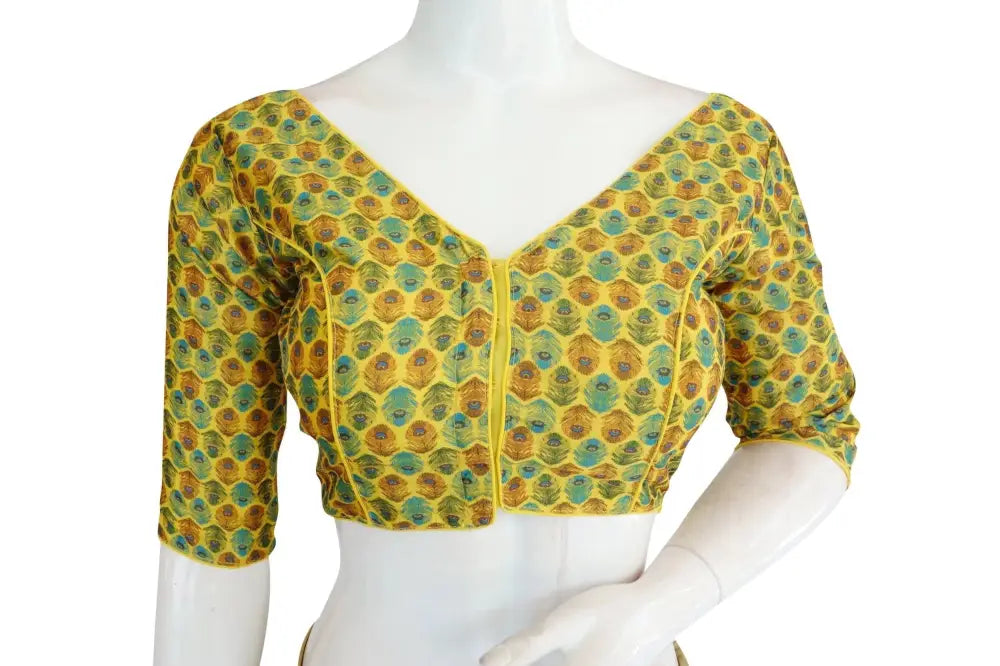 Printed Silk V-neck Designer Readymade Blouse - D3blouses