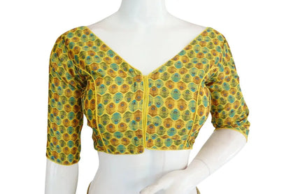 Printed Silk V-neck Designer Readymade Blouse - D3blouses