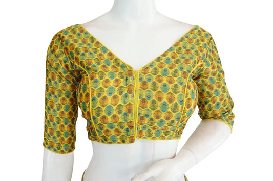 Printed Silk V-neck Designer Readymade Blouse - D3blouses