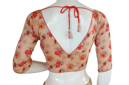 Printed Silk V-neck Designer Readymade Blouse - D3blouses