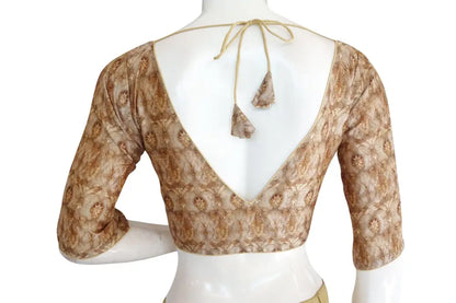 Printed Silk V-neck Designer Readymade Blouse - D3blouses