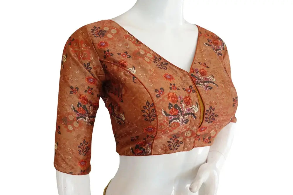 Printed Silk V-neck Designer Readymade Blouse - D3blouses
