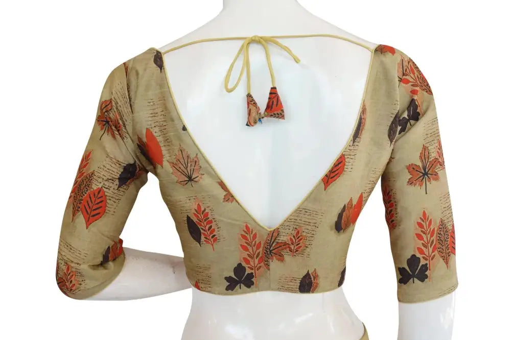 Printed Silk V-neck Designer Readymade Blouse - D3blouses