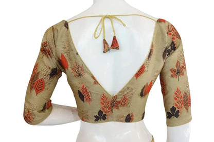 Printed Silk V-neck Designer Readymade Blouse - D3blouses
