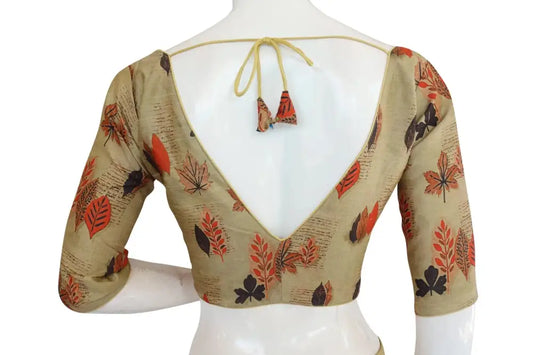 Printed Silk V-neck Designer Readymade Blouse - D3blouses