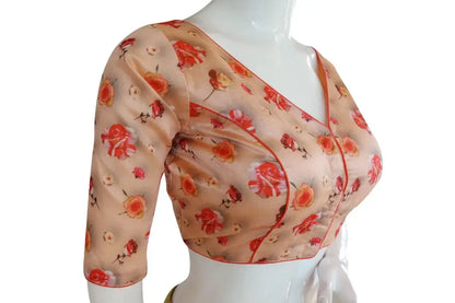 Printed Silk V-neck Designer Readymade Blouse - D3blouses