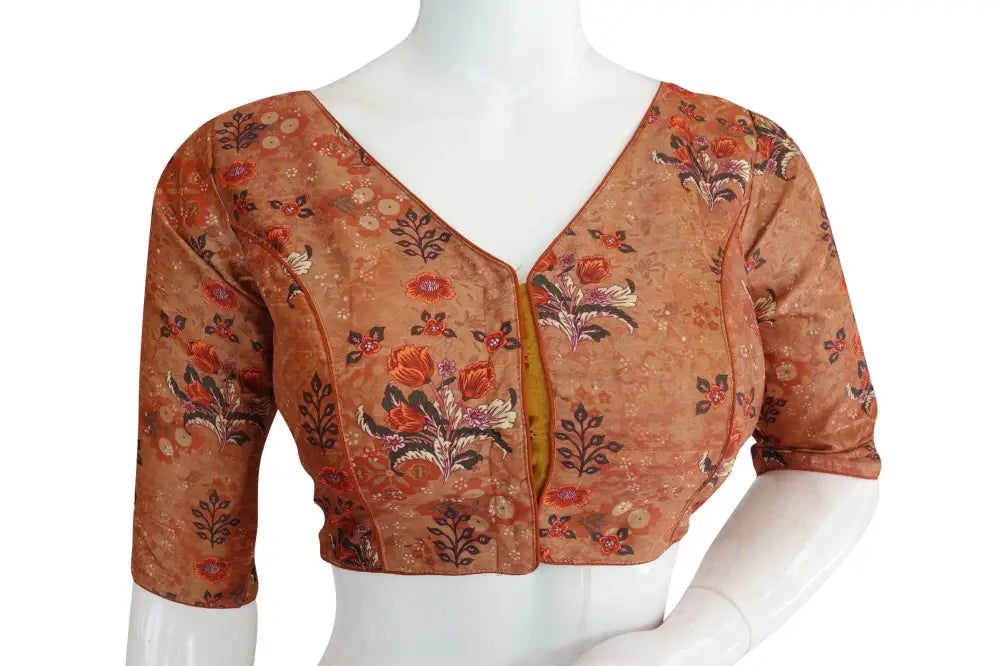 Printed Silk V-neck Designer Readymade Blouse - D3blouses