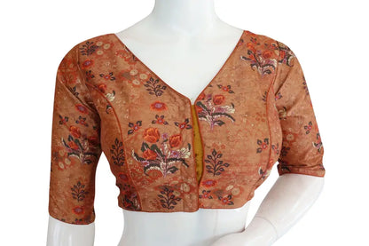 Printed Silk V-neck Designer Readymade Blouse - D3blouses