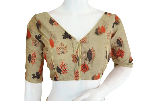 Printed Silk V-neck Designer Readymade Blouse - D3blouses