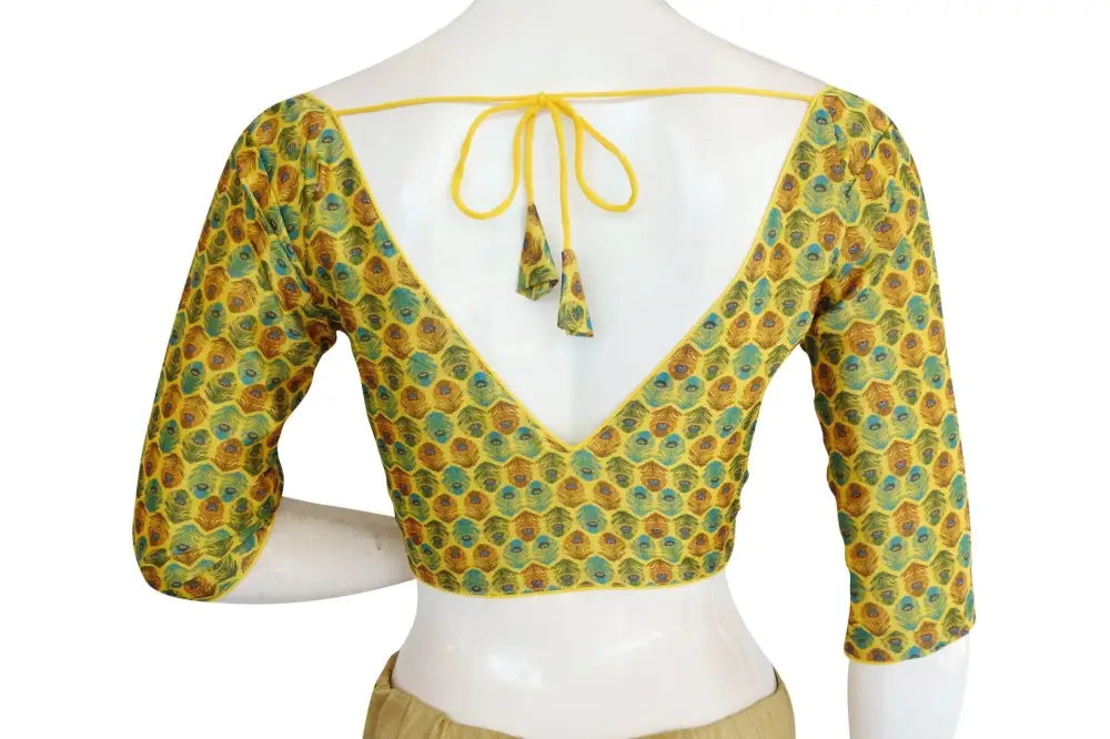 Printed Silk V-neck Designer Readymade Blouse - D3blouses