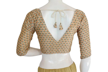 Printed Silk V-neck Designer Readymade Blouse - D3blouses