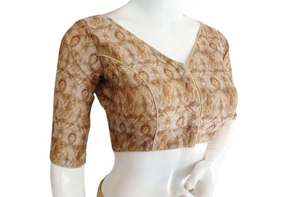 Printed Silk V-neck Designer Readymade Blouse - D3blouses