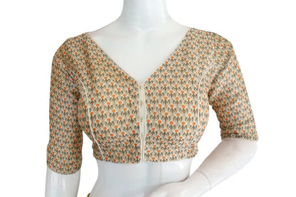 Printed Silk V-neck Designer Readymade Blouse - D3blouses