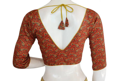 Printed Silk V-neck Designer Readymade Blouse - D3blouses
