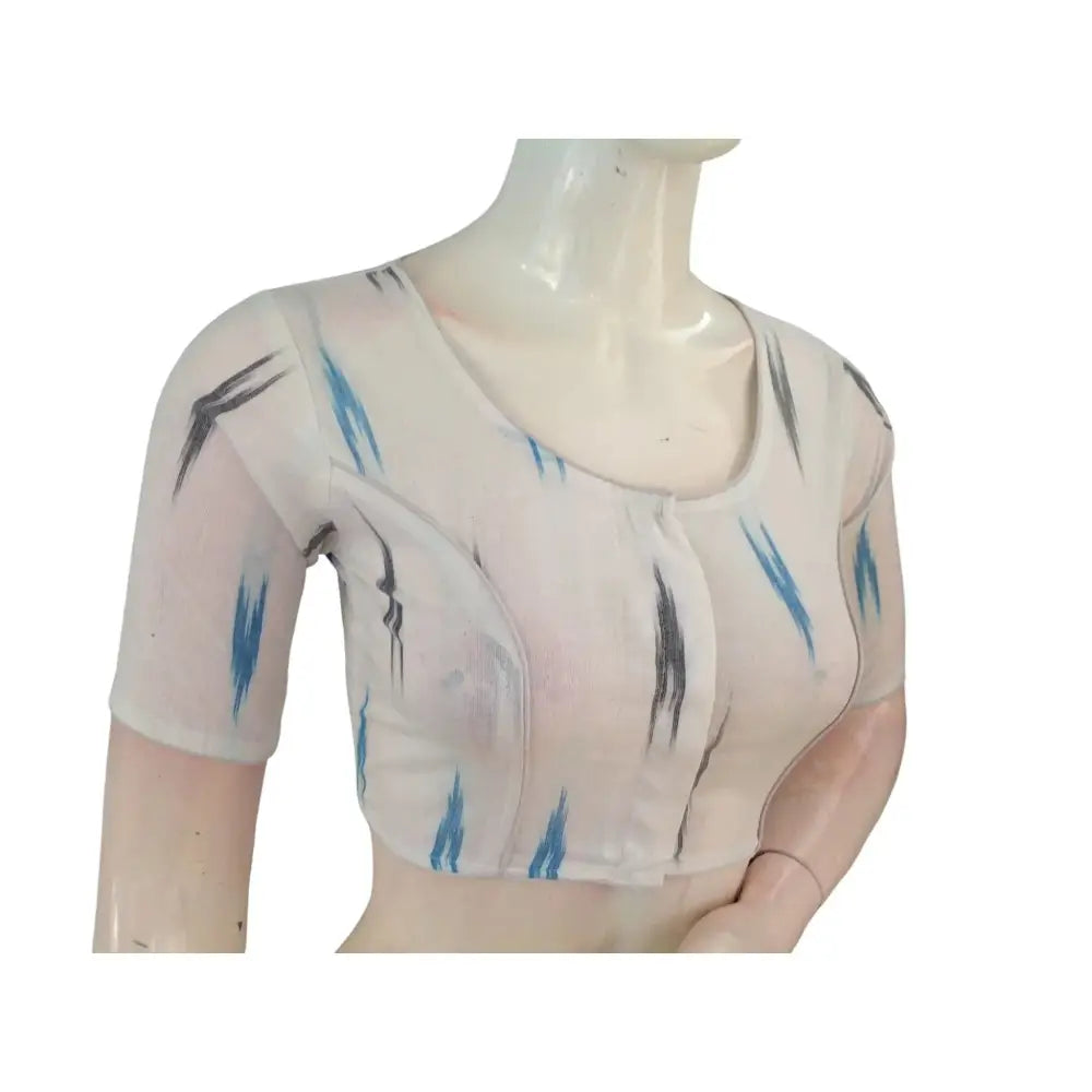 Pristine Elegance: White Cotton High-Neck Readymade Saree Blouse - D3blouses