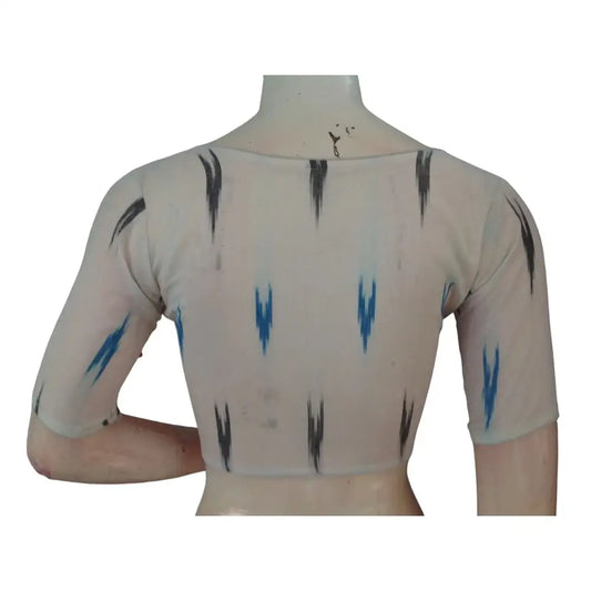 Pristine Elegance: White Cotton High-Neck Readymade Saree Blouse - D3blouses