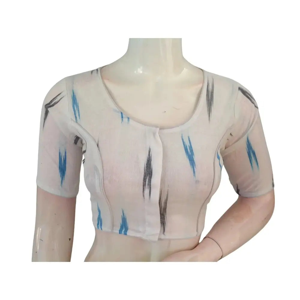 Pristine Elegance: White Cotton High-Neck Readymade Saree Blouse - D3blouses